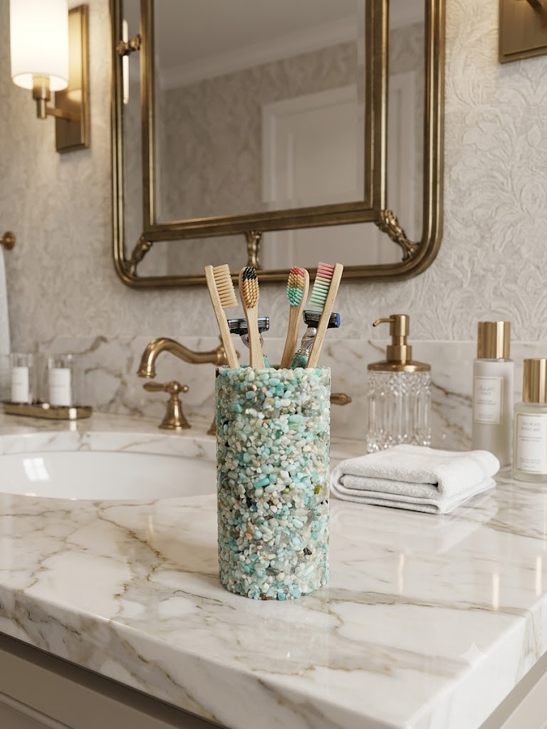 Porta Escovas De Dente De Pedra Banheiro E Lavabo Premium Verde Tifany