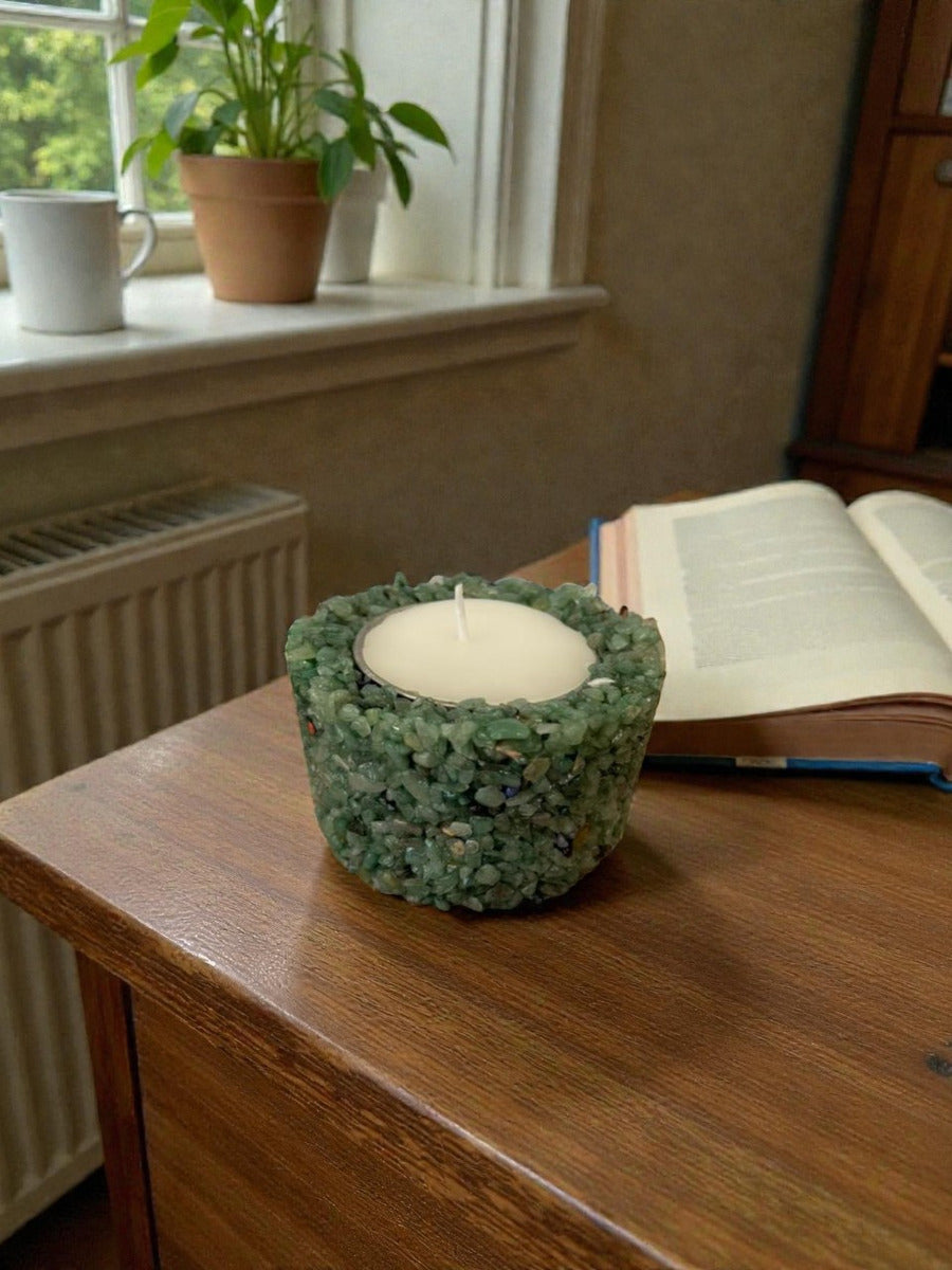 Vela Aromática Pedras Naturais Presente Decorativa Floral - Verde