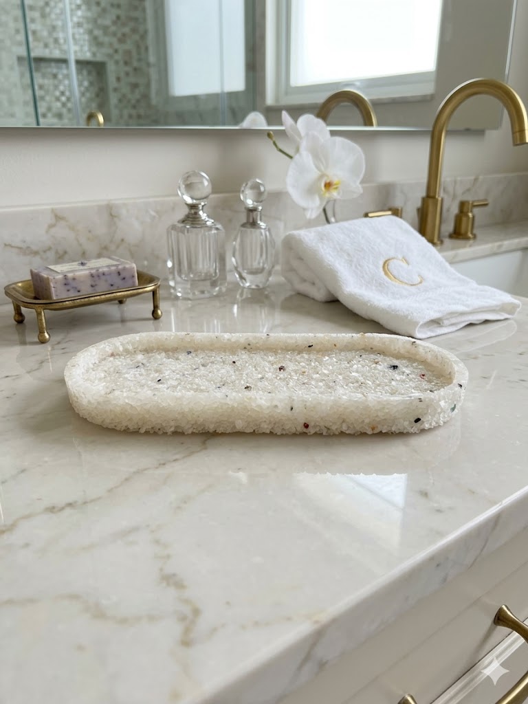 Bandeja De Pedra Trio Para Lavabo Decorativa Oval Grande Cor Branco