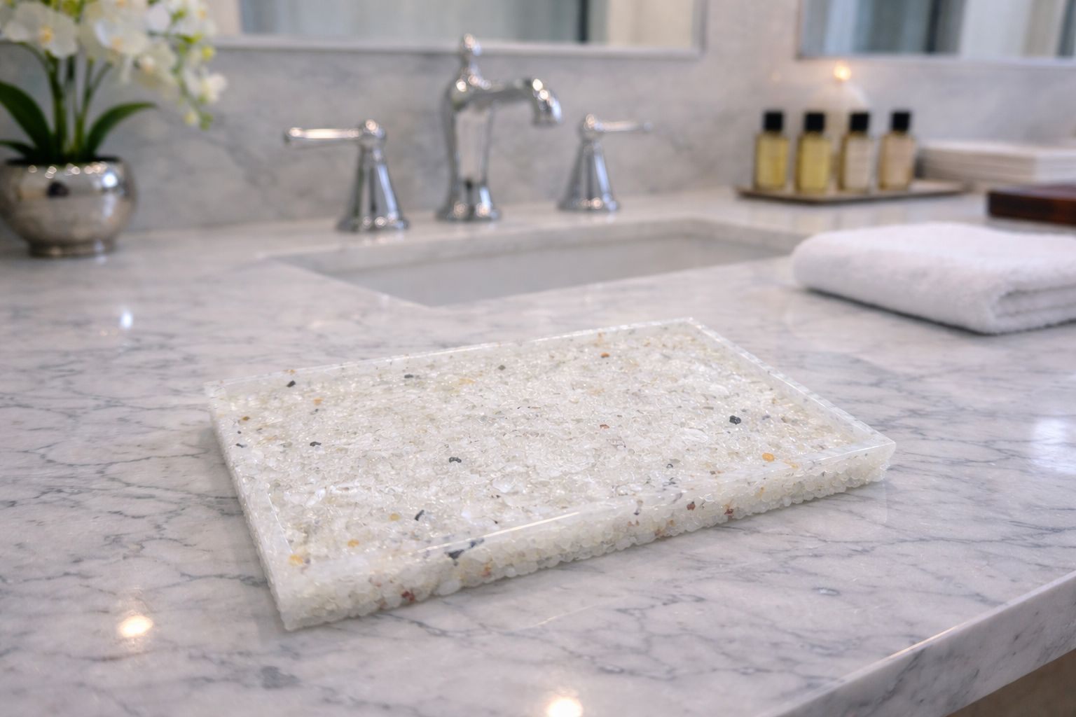 Bandeja De Pedra Para Lavabo Decorativa Quadrada Cor Branco