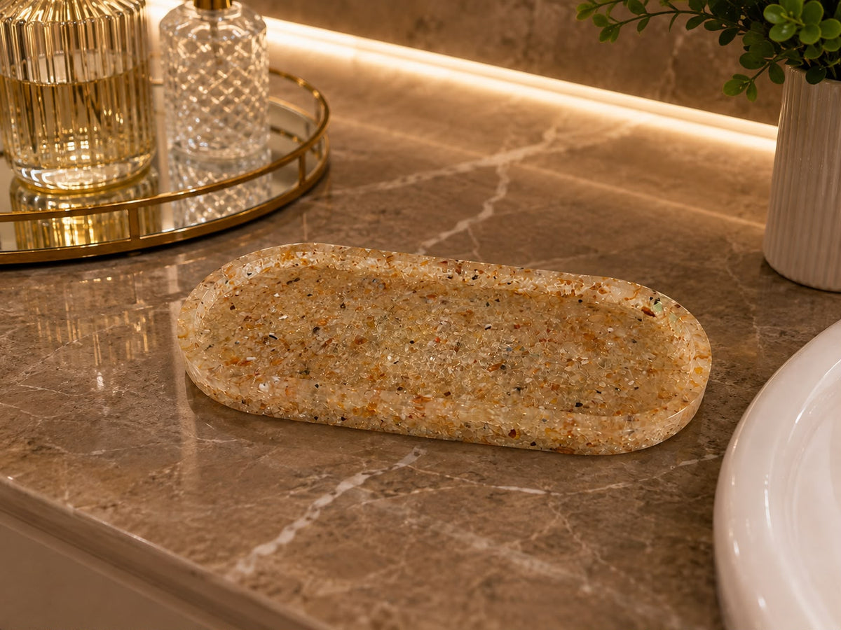 Bandeja De Pedra Trio Para Lavabo Decorativa Grande Premium Citrino Premium