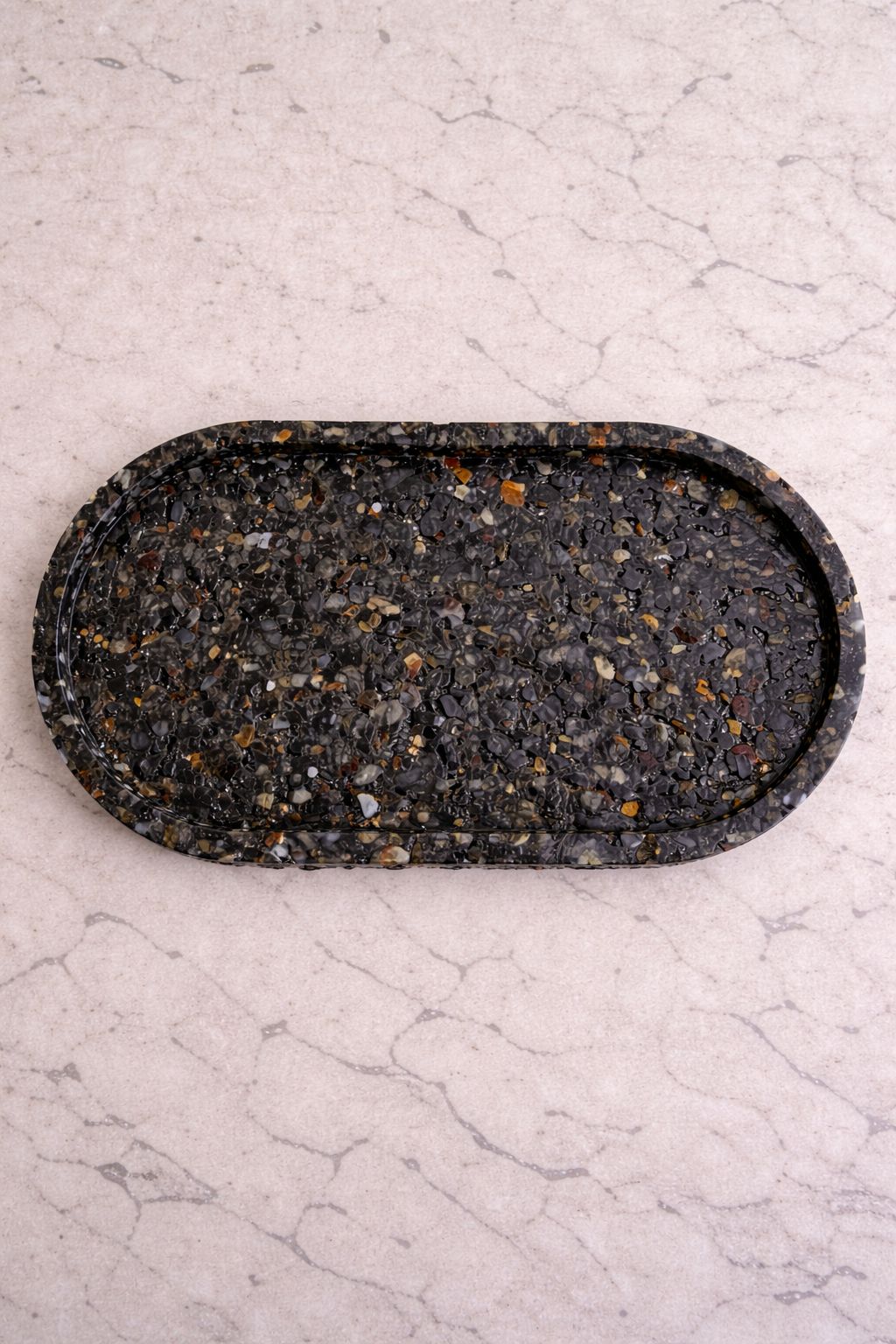 Bandeja Oval Premium Lavabo Banheiro Luxo Quartzo Natural Ágata Negra