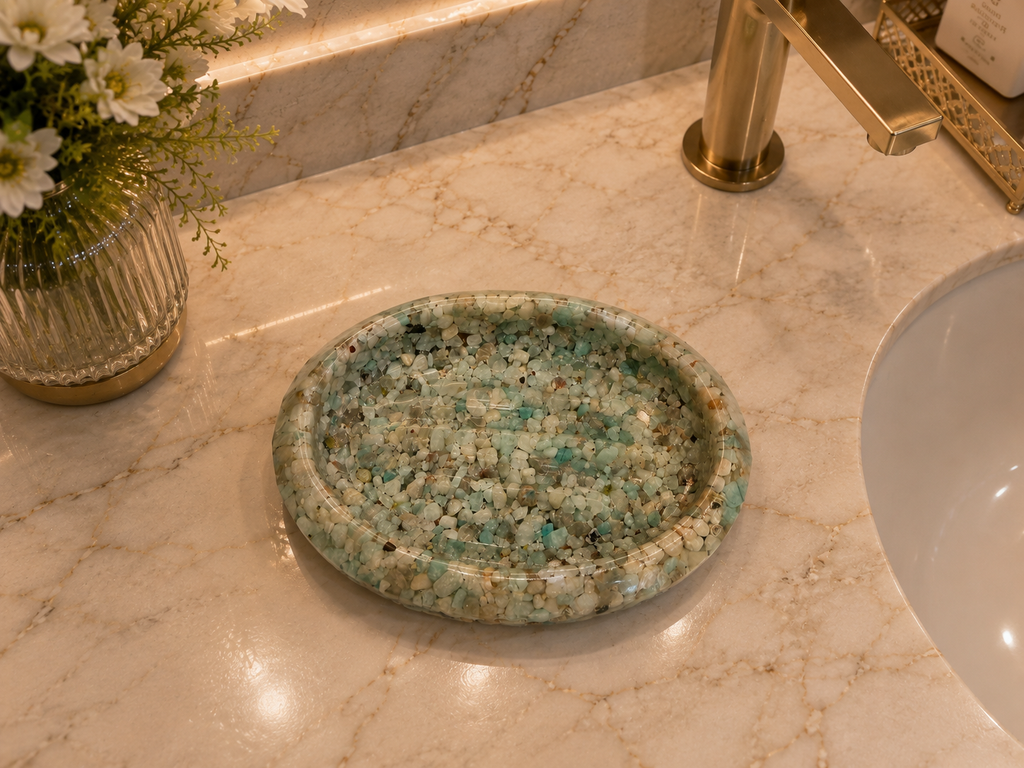 Porta Sabonete Oval Premium Saboneteira Luxo Lavabo Banheiro Verde Tifany