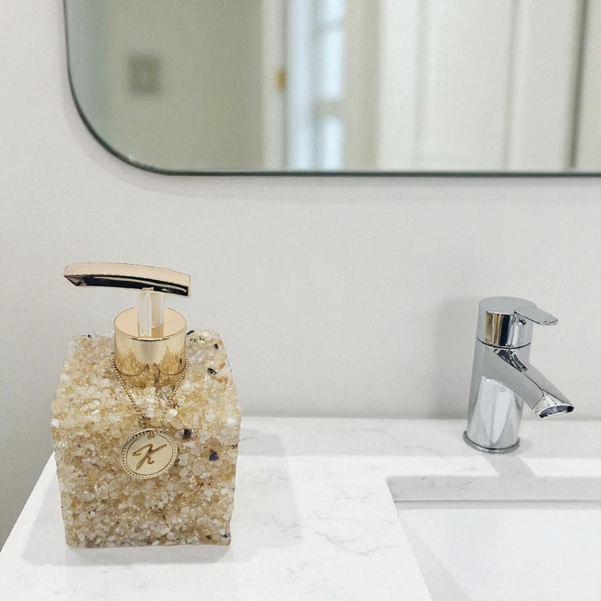 Kit Vidro Aromatizador E Saboneteira Quadrado Quartzo Citrino