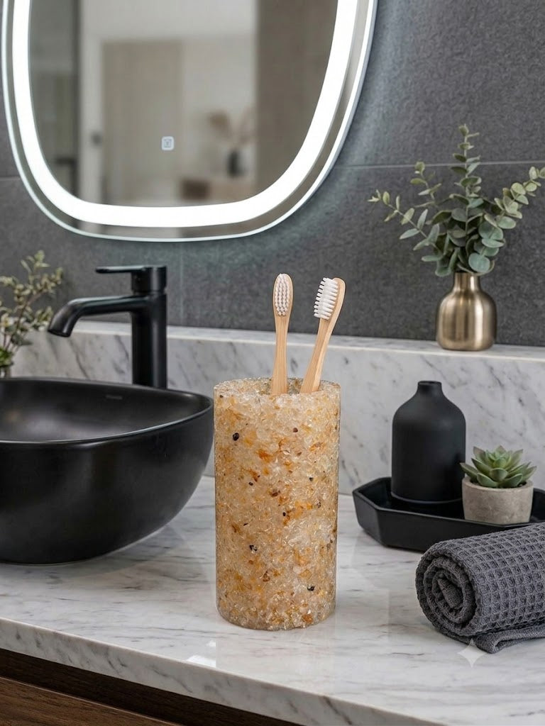 Porta Escovas De Dente De Pedra Banheiro E Lavabo Premium Citrino Premium