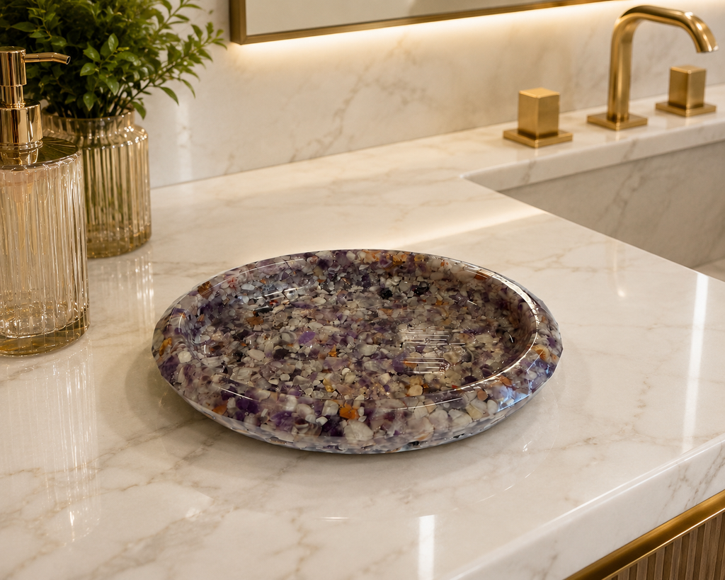 Porta Sabonete Oval Premium Saboneteira Luxo Lavabo Banheiro Ametista Premium