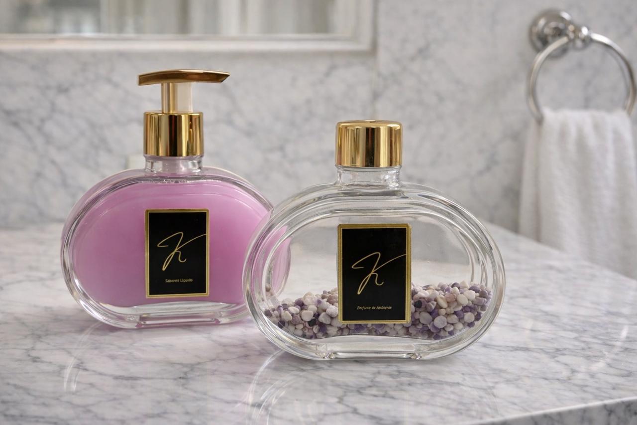 Kit Vidro Lavabo Luxo Presente Decorativo Dourado - Chá Branco