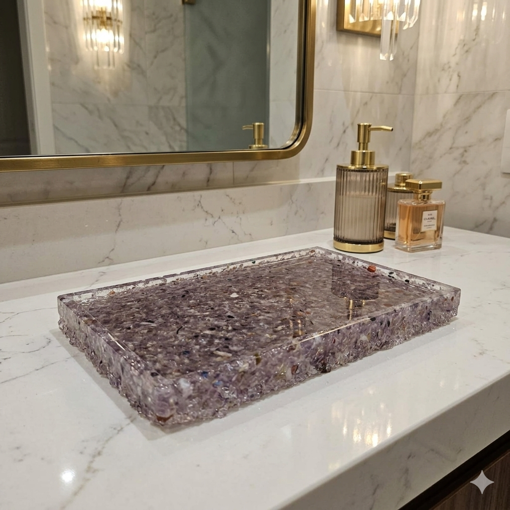 Bandeja De Pedra Para Lavabo Decorativa Quadrada Cor Ametista