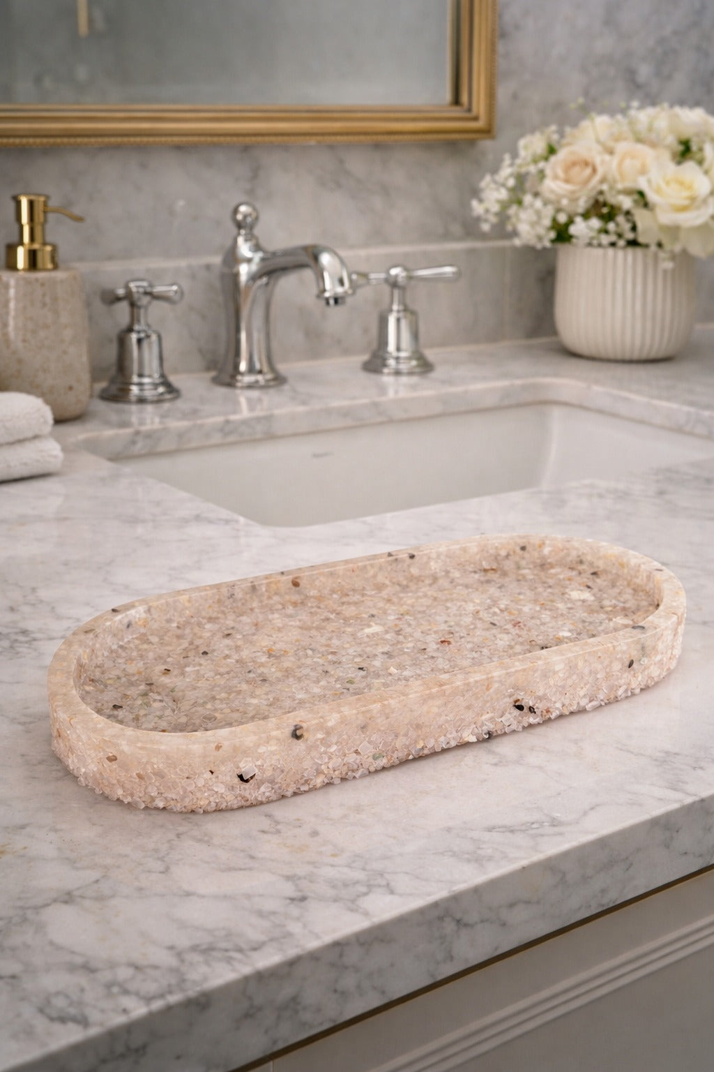 Bandeja De Pedra Trio Para Lavabo Decorativa Oval Grande Cor Rosa