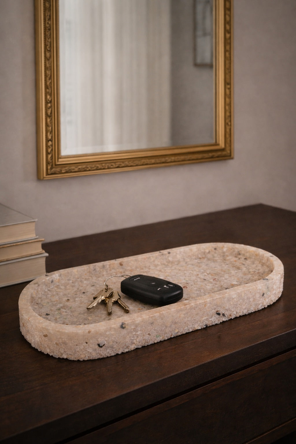 Bandeja De Pedra Trio Para Lavabo Decorativa Oval Grande Cor Rosa