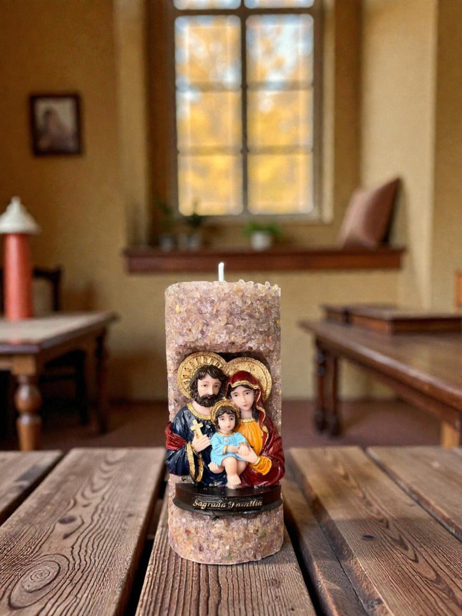 Vela Oratório Aromática Religiosa Sagrada Família Quartzo Ametista