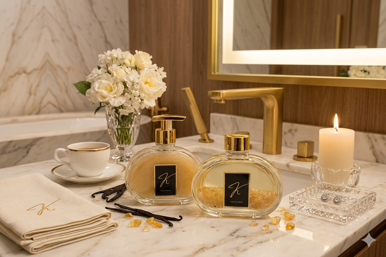 Kit Vidro Lavabo Luxo Presente Decorativo Dourado - DL Vanilla (Daslu)