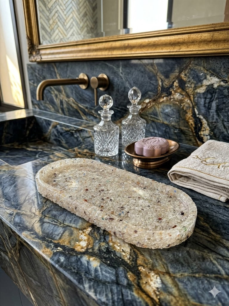 Bandeja De Pedra Trio Para Lavabo Decorativa Oval Grande Cor Cristal