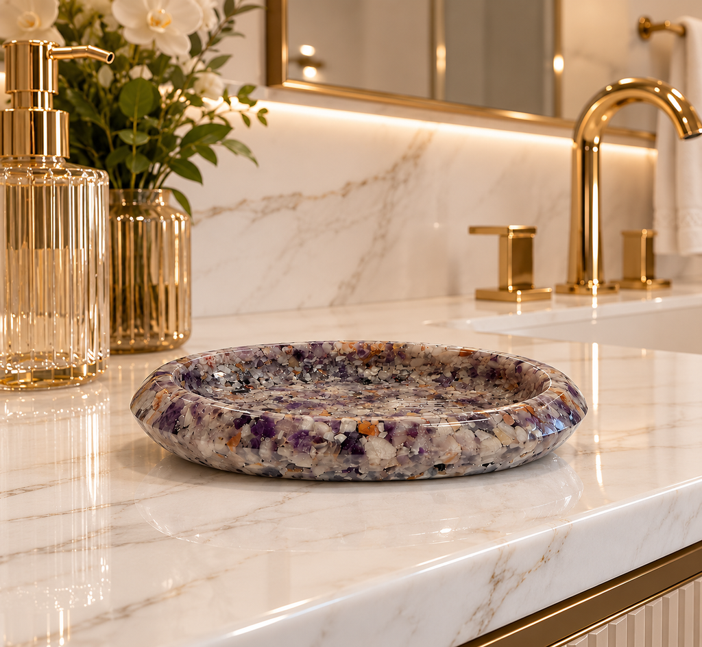Porta Sabonete Oval Premium Saboneteira Luxo Lavabo Banheiro Ametista Premium