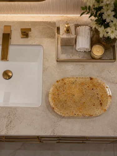 Bandeja Oval Premium Lavabo Banheiro Luxo Quartzo Natural Citrino Premium