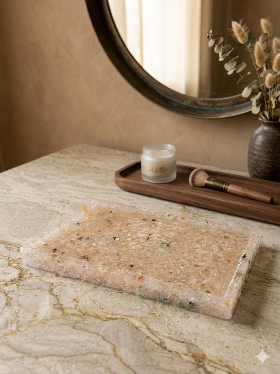 Bandeja De Pedra Para Lavabo Decorativa Quadrada Cor Rosa