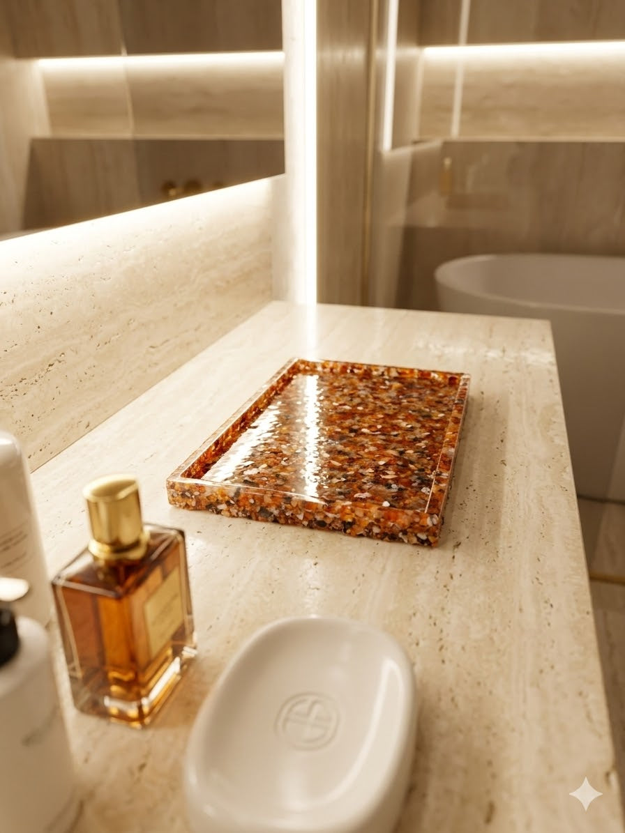 Bandeja De Pedra Para Lavabo Decorativa Quadrada Cor Ágata Vermelha