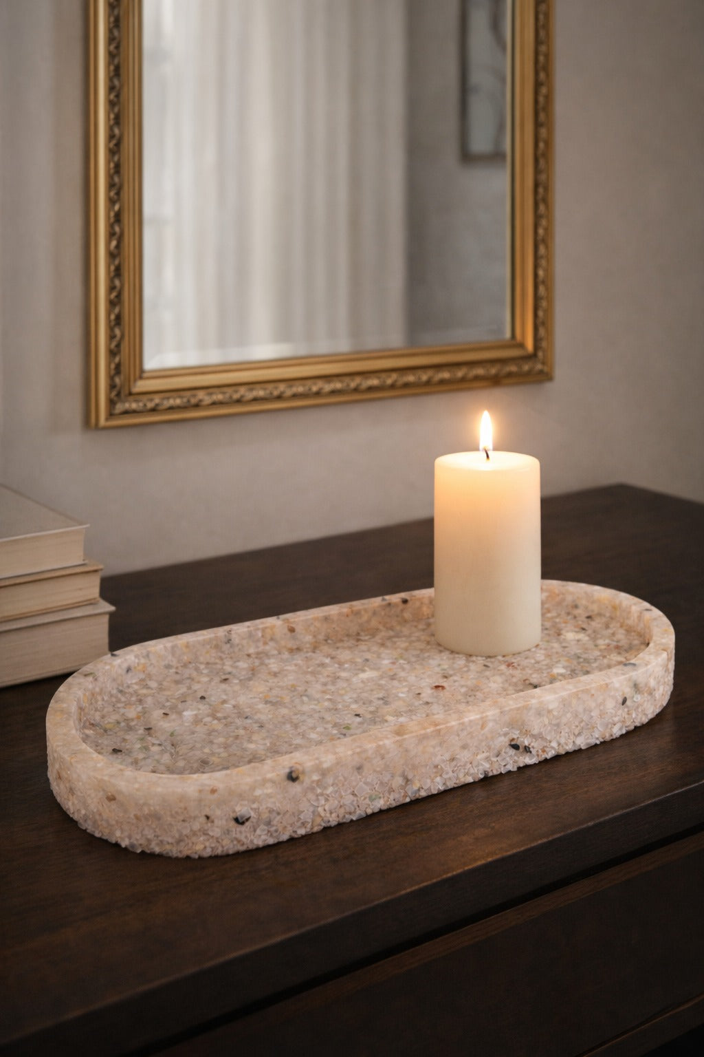 Bandeja De Pedra Trio Para Lavabo Decorativa Oval Grande Cor Rosa