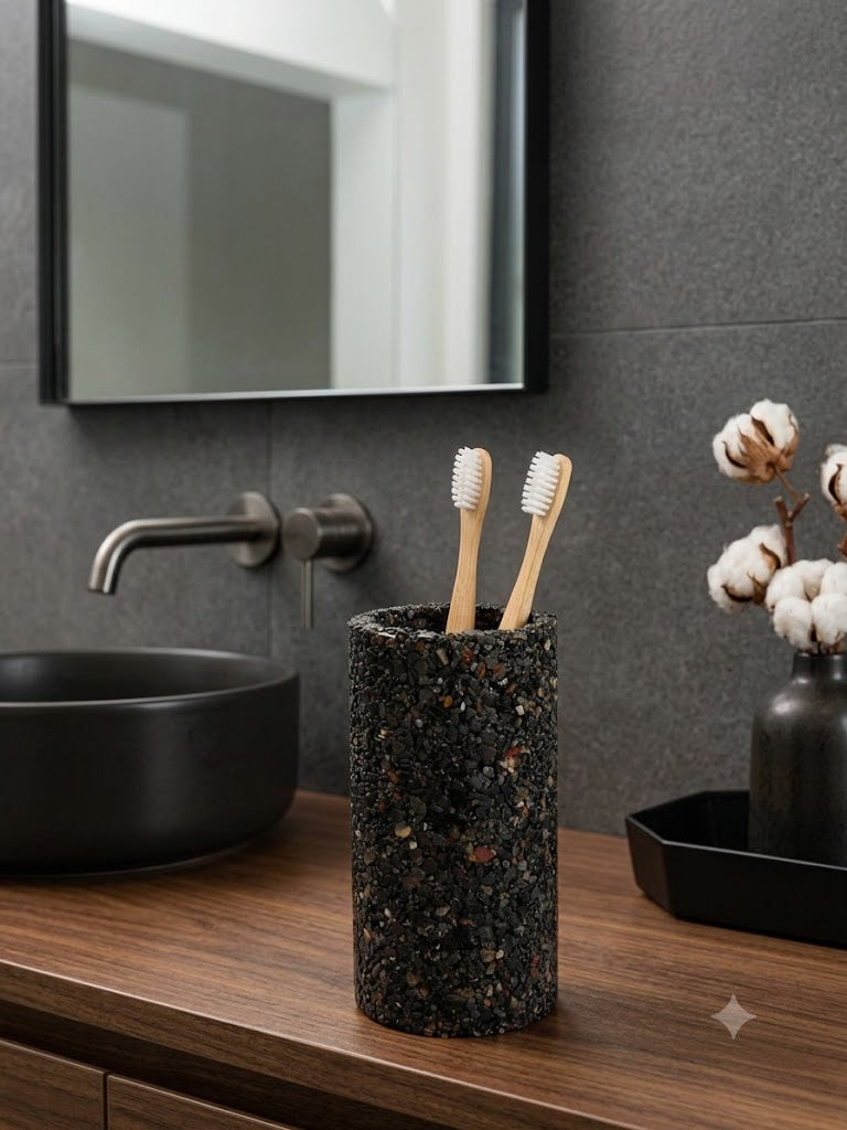 Porta Escovas De Dente De Pedra Banheiro E Lavabo Premium Agata Negra