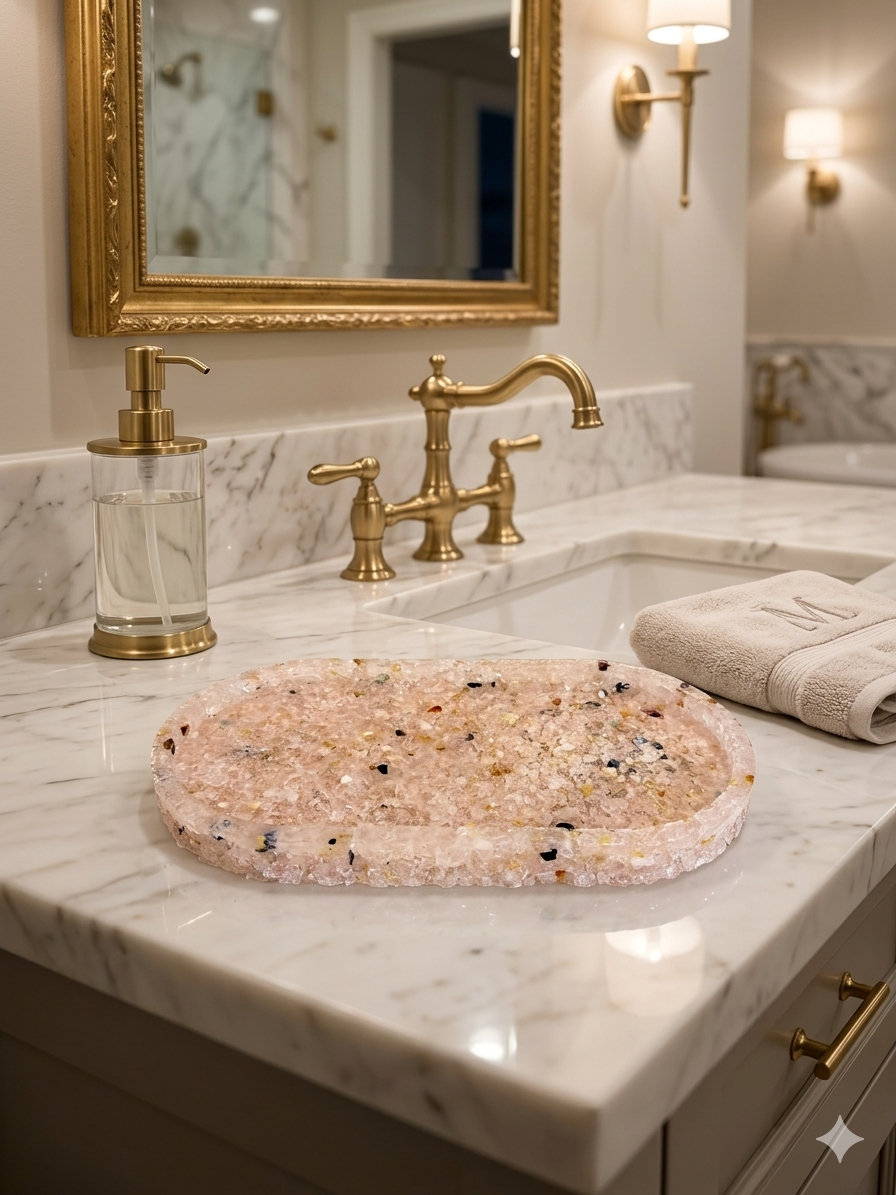 Bandeja De Pedra Para Lavabo Decorativa Oval Cor Rosa