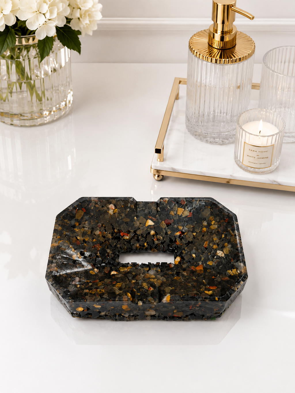Porta Sabonete Saboneteira Elegance Premium Luxuosa Kasameo Agata Negra
