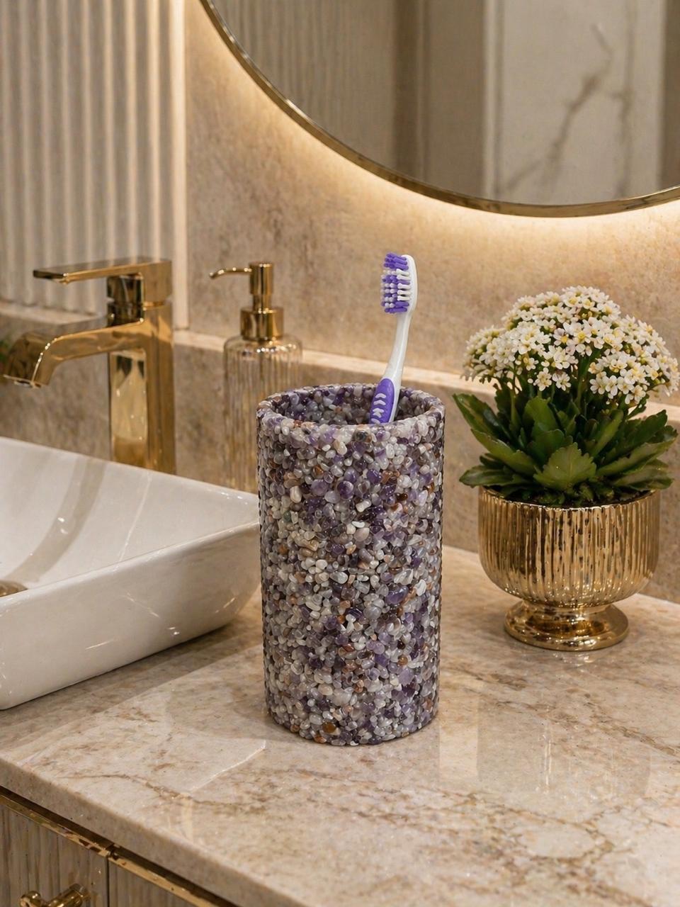 Porta Escovas De Dente De Pedra Banheiro E Lavabo Premium Ametista Premium