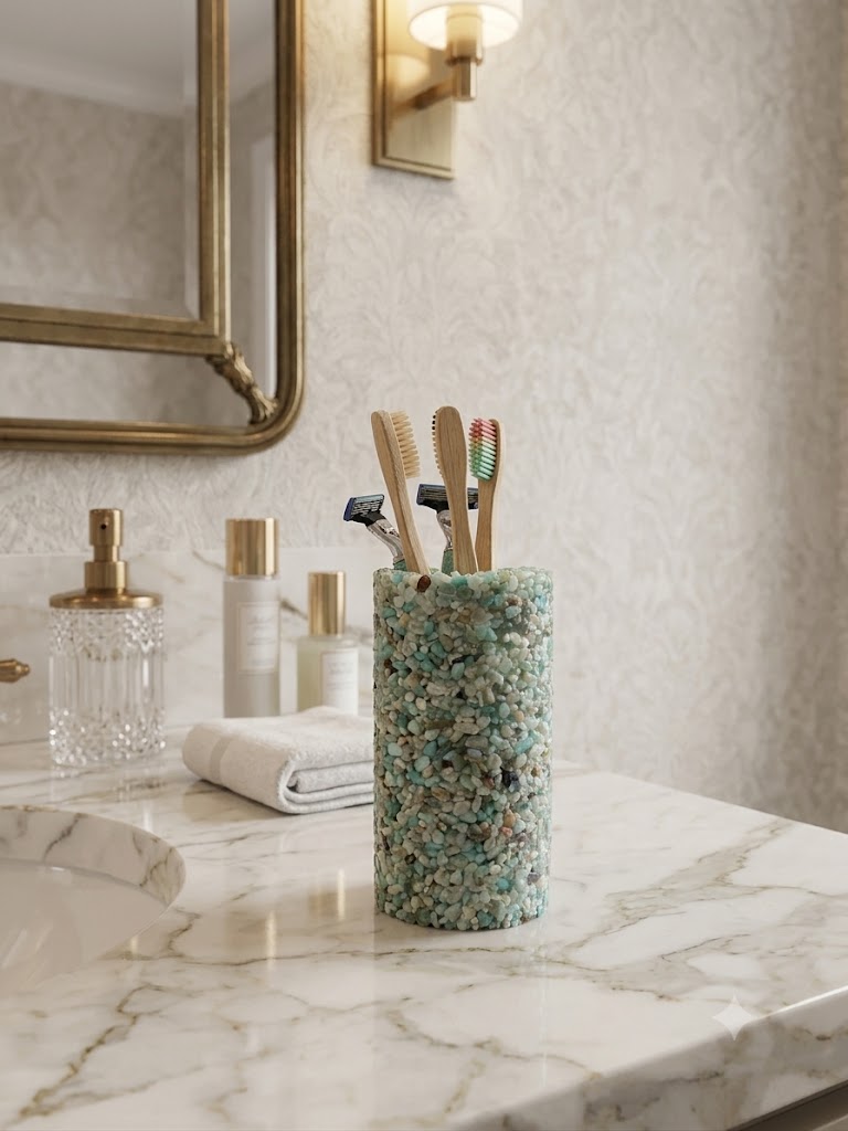 Porta Escovas De Dente De Pedra Banheiro E Lavabo Premium Verde Tifany
