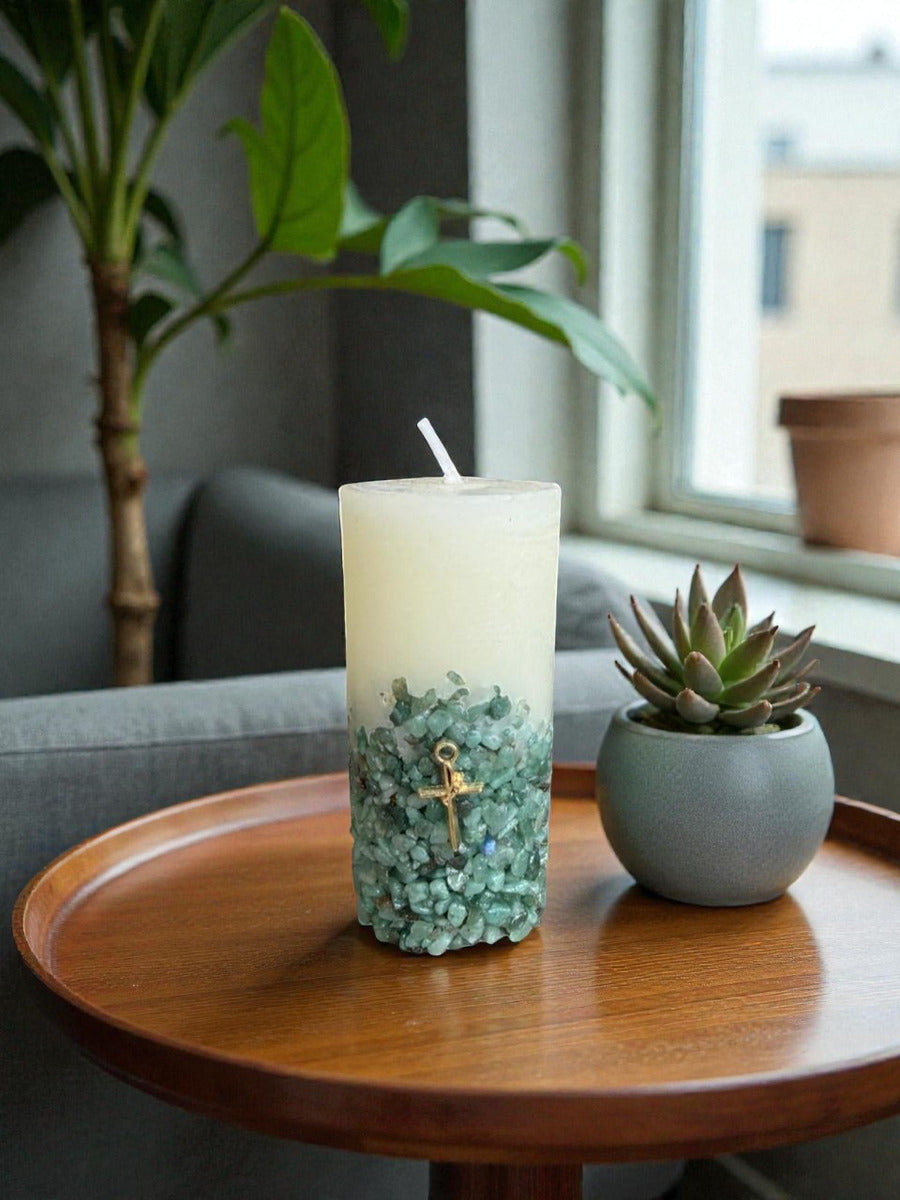 Vela Aromática Perfumada Poder Das Pedras em Quartzo Verde