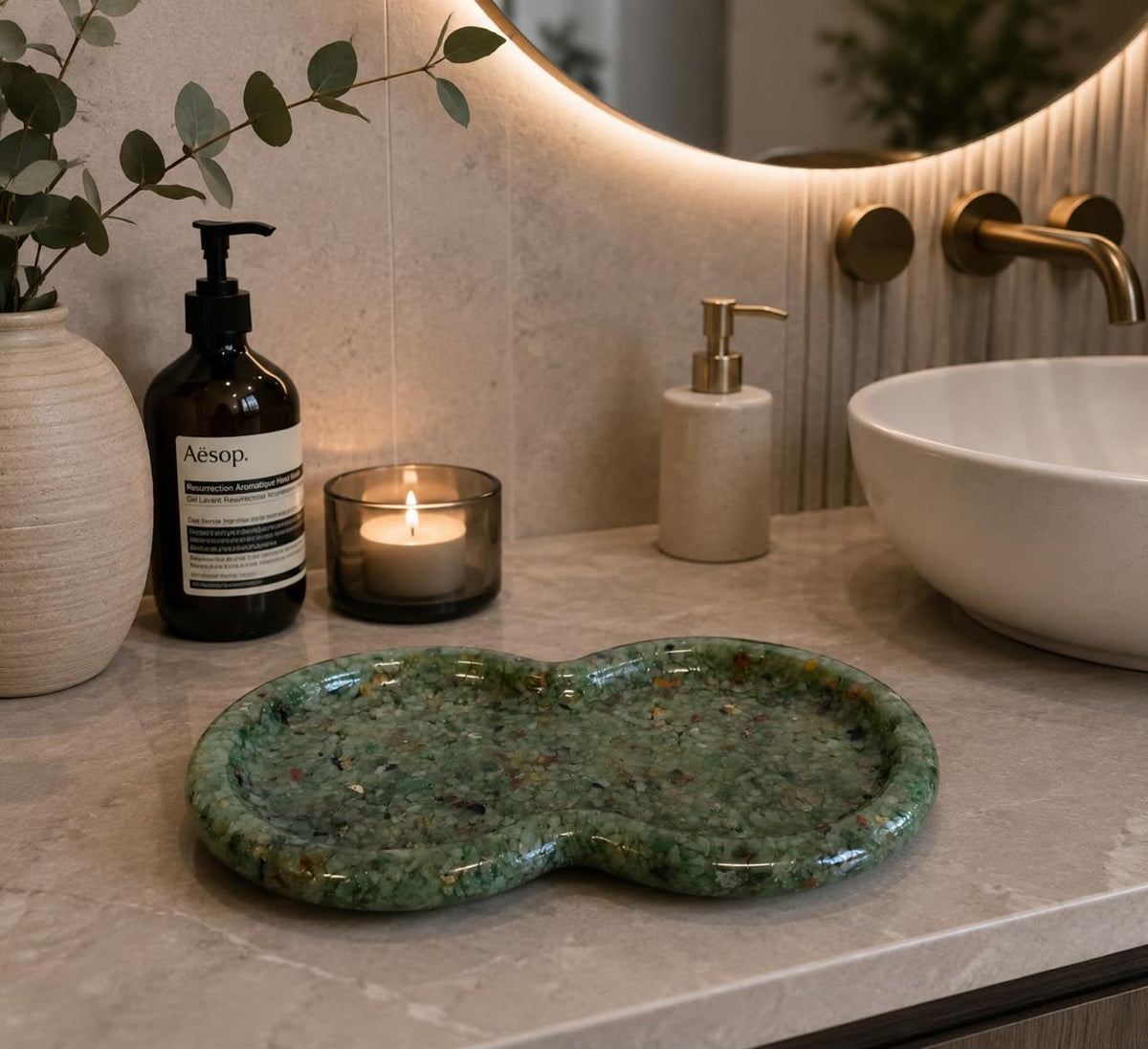 Bandeja Decorativa de Pedra Infinito para Lavabo Kasameo Verde