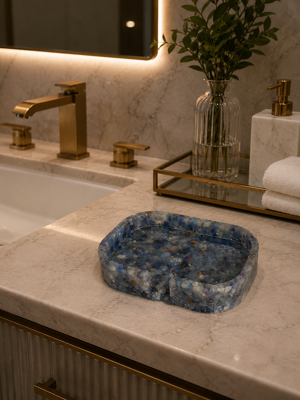 Porta Sabonete Saboneteira Quadrado Lavabo Cor Azul