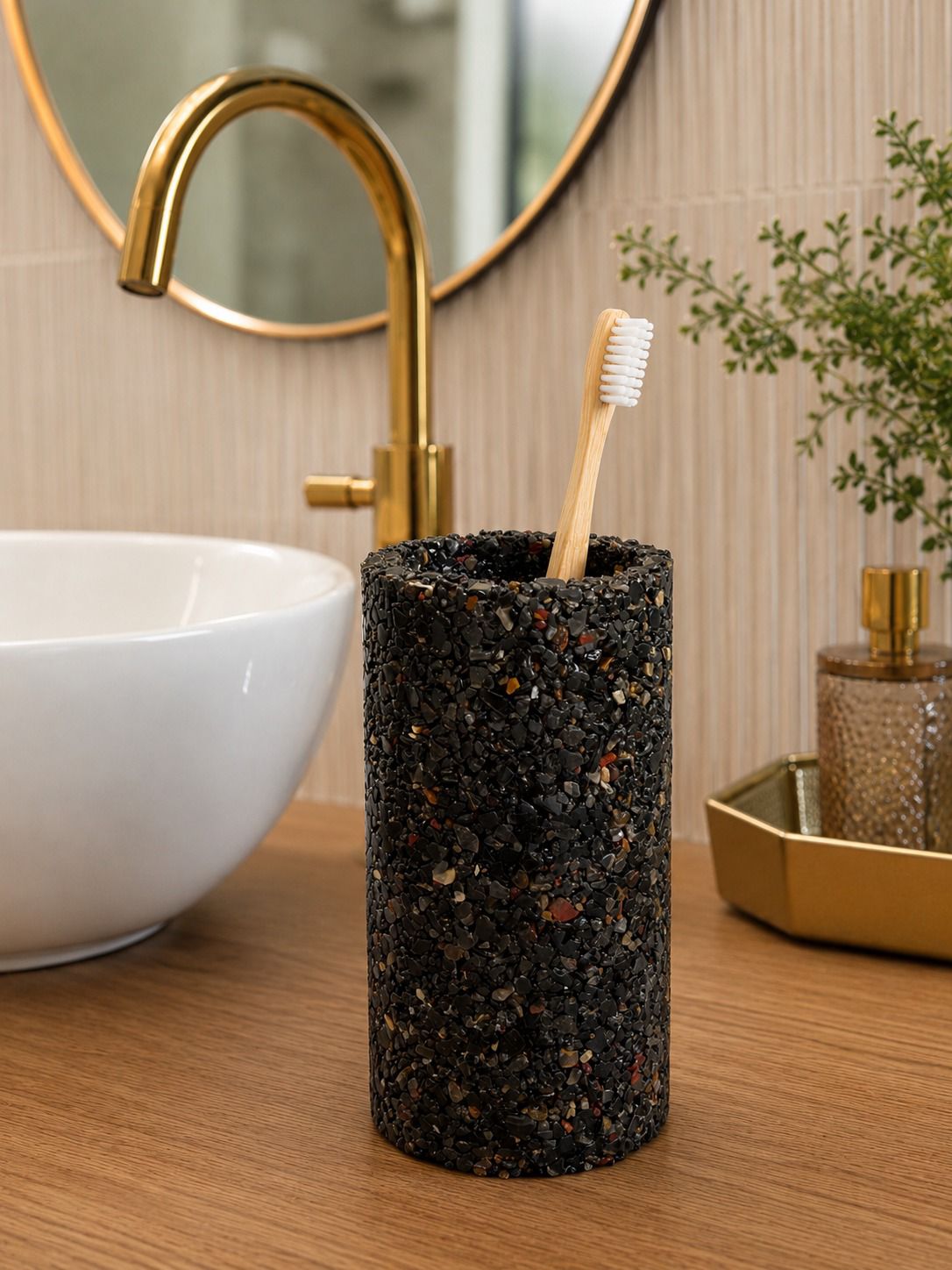 Porta Escovas De Dente De Pedra Banheiro E Lavabo Premium Agata Negra