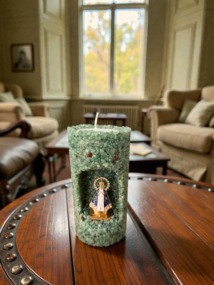 Vela de Nossa Senhora Aromática Decorativas Presente Artesanal Quartzo Verde