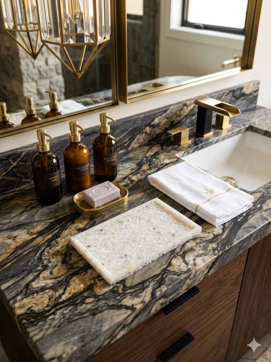 Bandeja De Pedra Para Lavabo Decorativa Quadrada Cor Branco