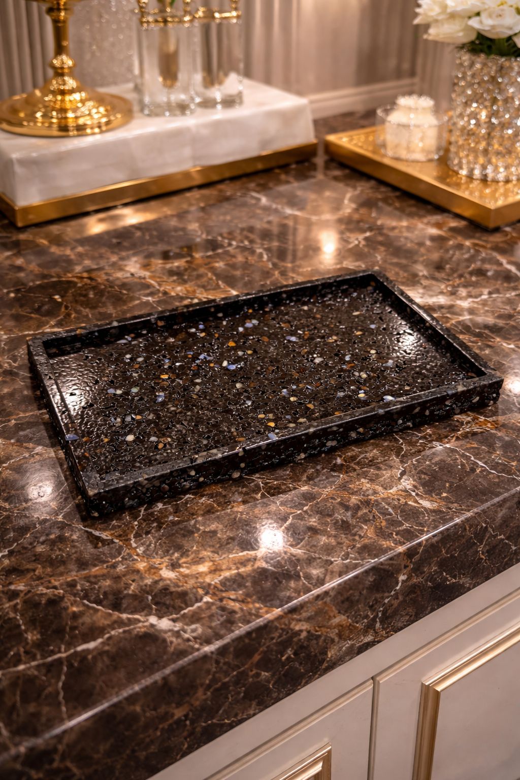 Bandeja De Pedra Para Lavabo Decorativa Quadrada Cor Pedra Negra