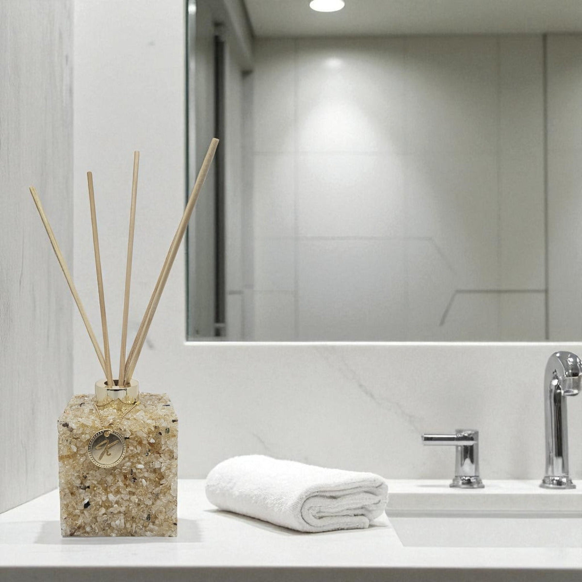 Kit Vidro Aromatizador E Saboneteira Quadrado Quartzo Citrino