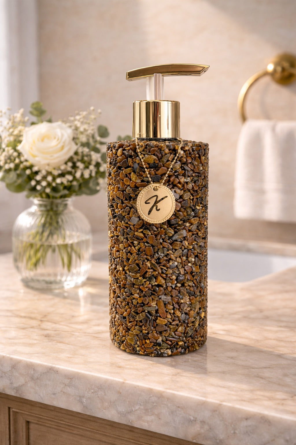 Kit Vidro Aromatizador Saboneteira Luxo Cor Olho de Tigre