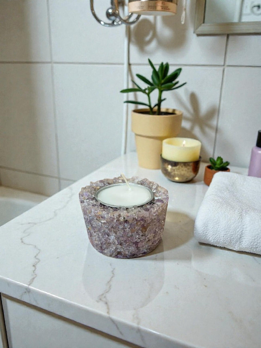 Vela Aromática Em Pedras Naturais Presente Decorativa Floral - Ametista