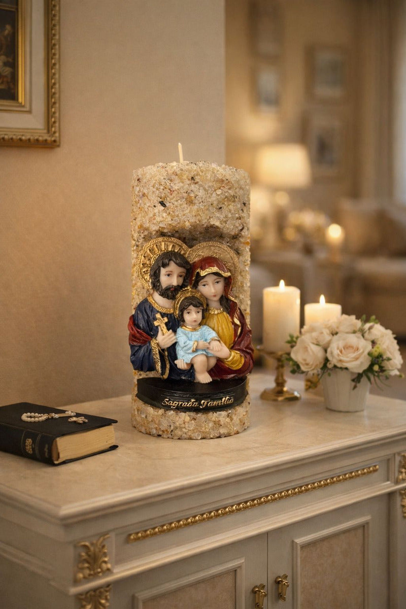 Vela Oratório Aromática Religiosa Sagrada Família em Quartzo Citrino