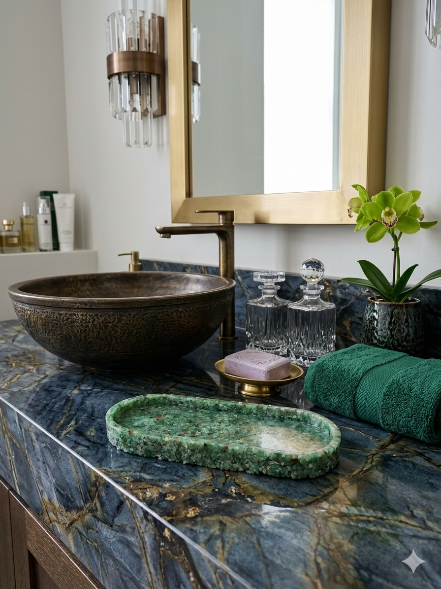 Bandeja De Pedra Trio Para Lavabo Decorativa Oval Grande Cor Verde