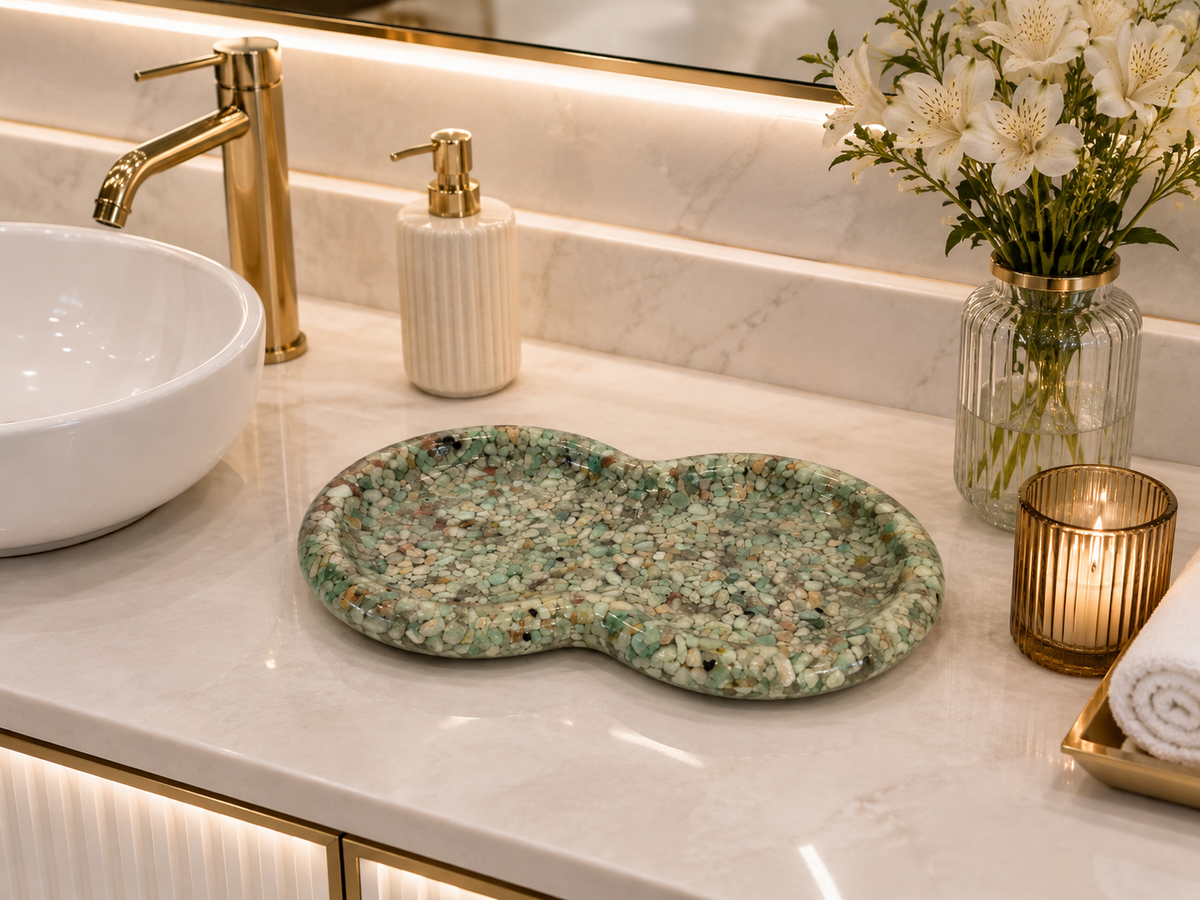 Bandeja Decorativa de Pedra Infinito para Lavabo Kasameo Premium Verde Tifany
