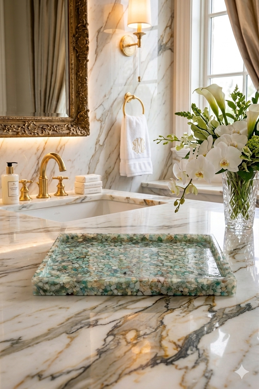 Bandeja De Pedra Para Lavabo Decorativa Quadrada Premium Tifany