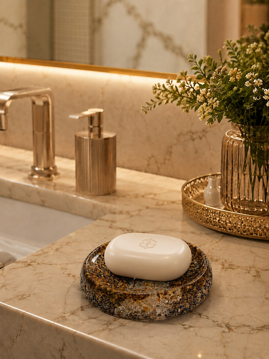 Porta Sabonete Saboneteira Luxo Lavabo Cor Citrino Com Marrom