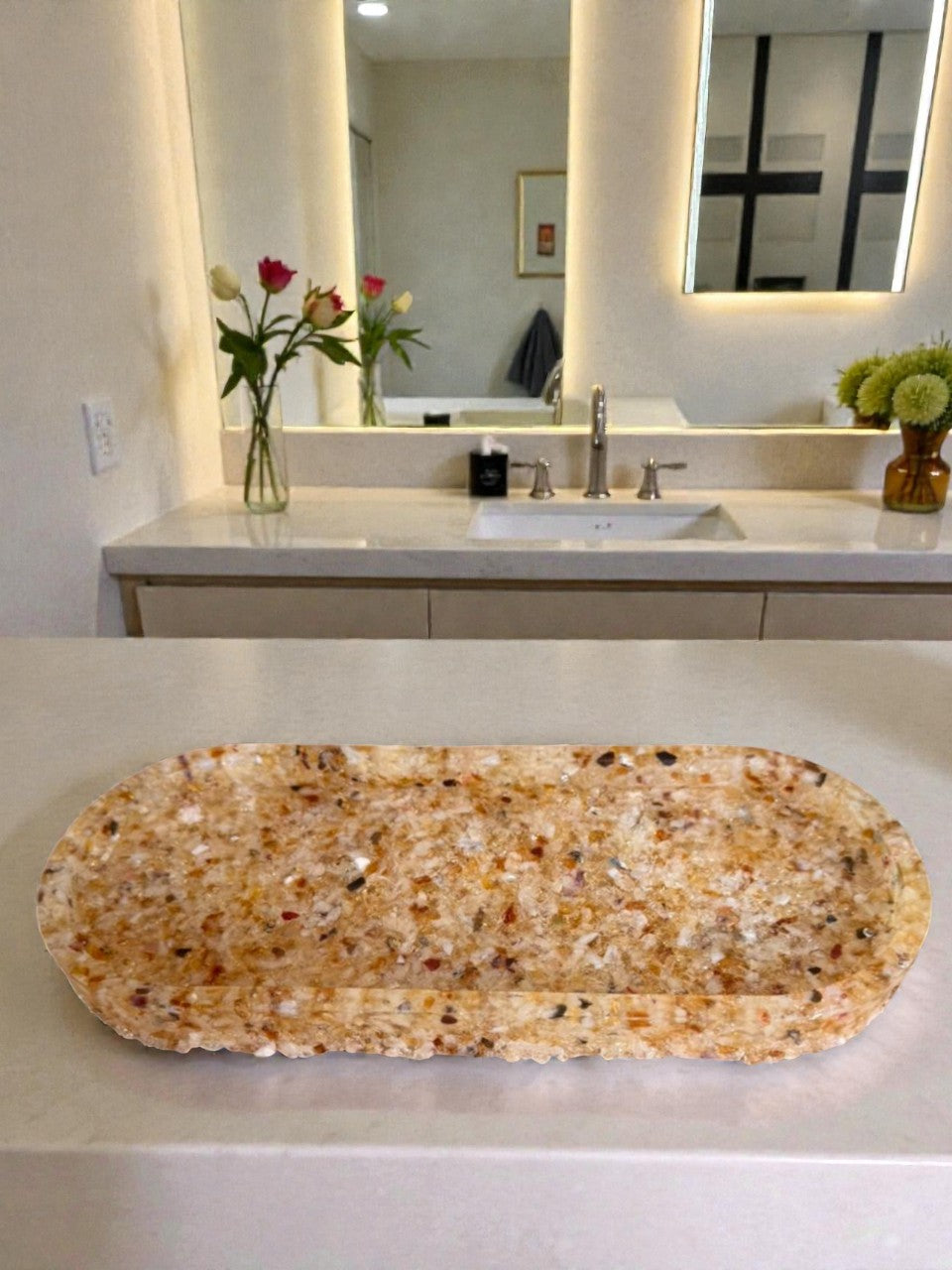 Bandeja De Pedra Trio Para Lavabo Decorativa Oval Grande Cor Citrino