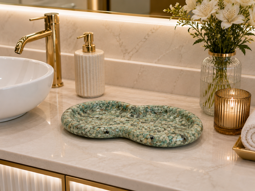 Bandeja Decorativa de Pedra Infinito para Lavabo Kasameo Premium Verde Tifany
