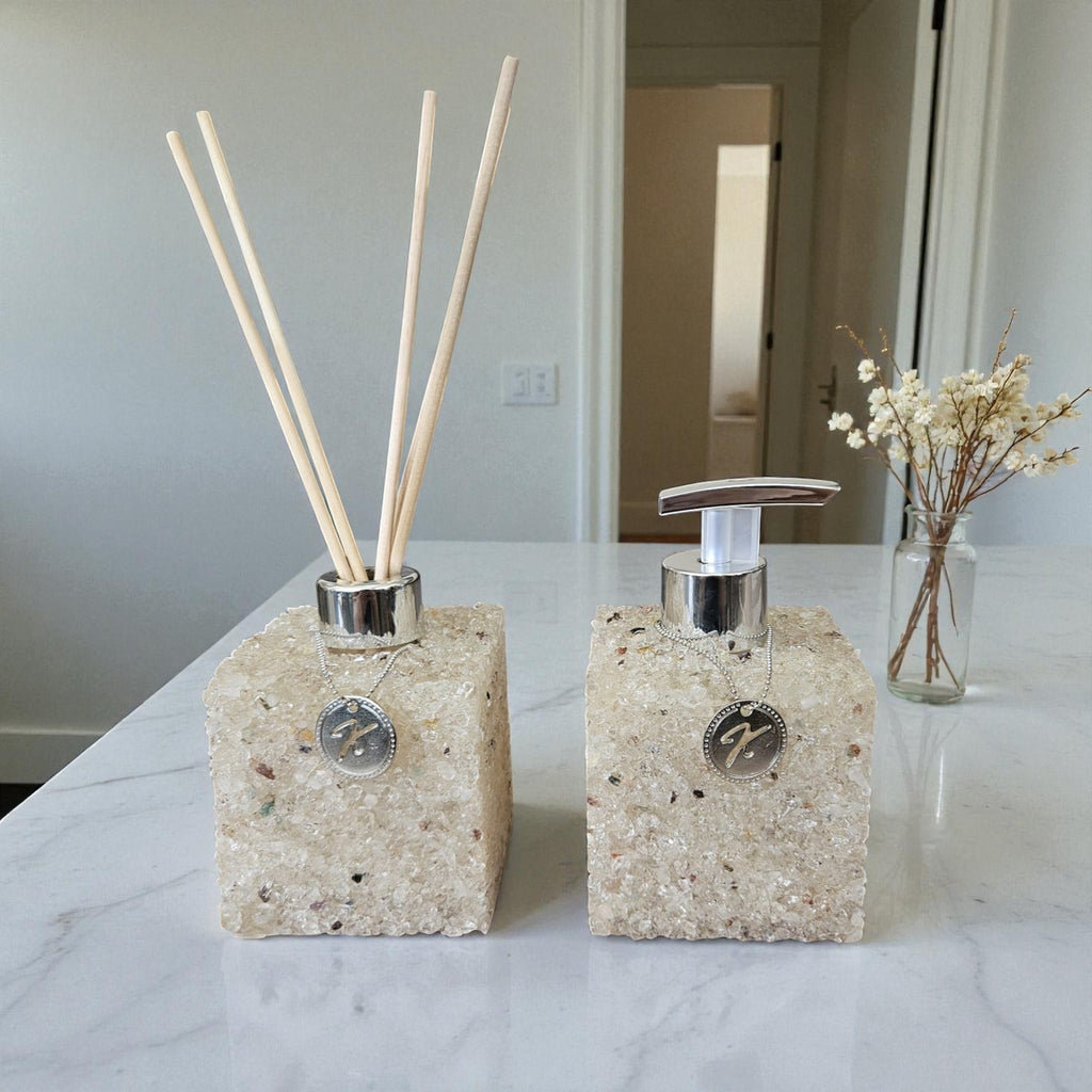 Kit Vidro Aromatizador E Saboneteira Quadrado Quartzo Cristal
