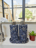 Kit Vidro Aromatizador E Saboneteira Com Bandeja Quartzo - Azul