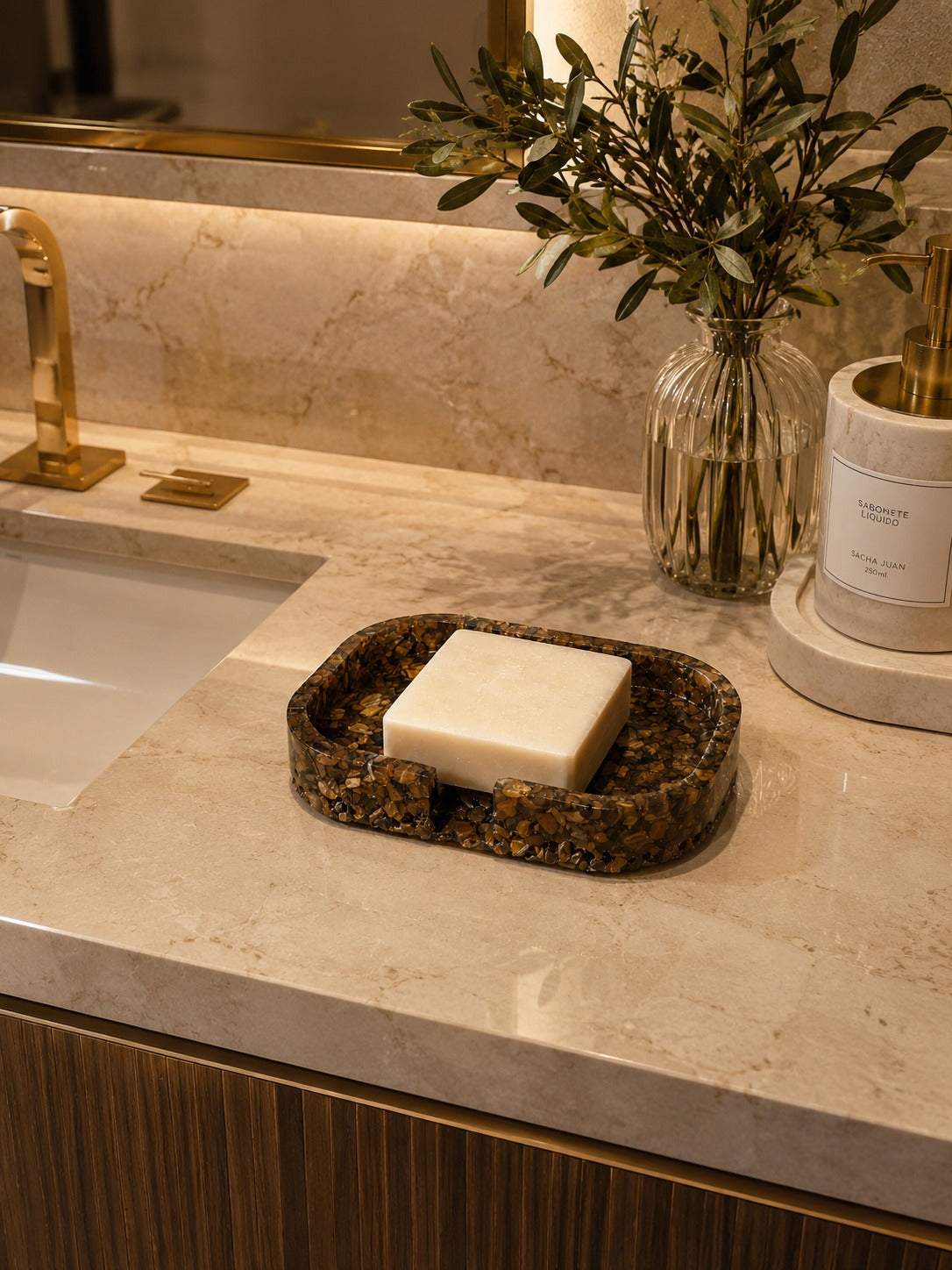 Porta Sabonete Saboneteira Quadrado Lavabo Cor Olho de Tigre