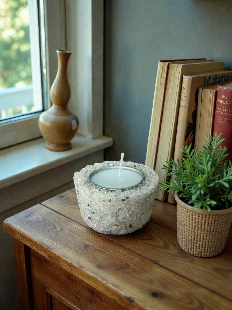 Vela Aromática Em Pedras Naturais Presente Decorativa Floral - Cristal