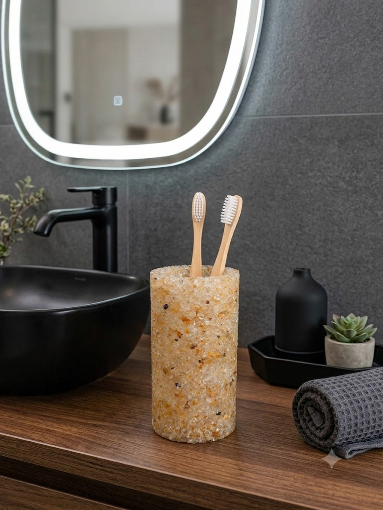 Porta Escovas De Dente De Pedra Banheiro E Lavabo Premium Citrino Premium