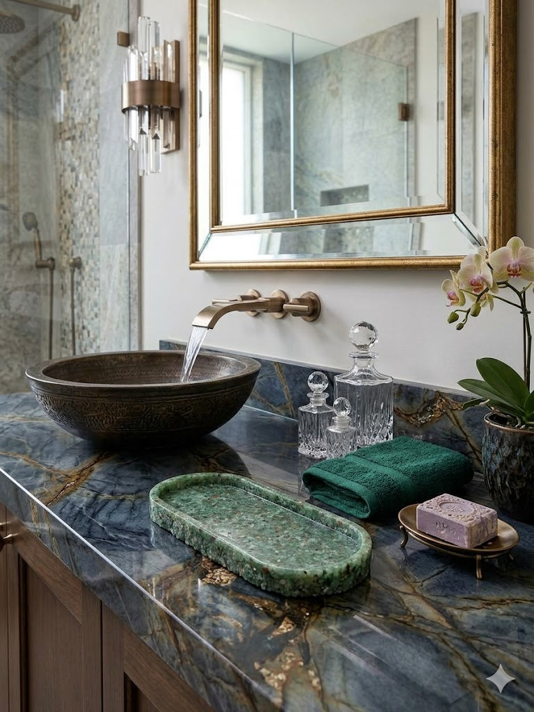 Bandeja De Pedra Trio Para Lavabo Decorativa Oval Grande Cor Verde